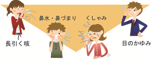 花粉症をはじめとしたアレルギーの症状は、鼻水、くしゃみ